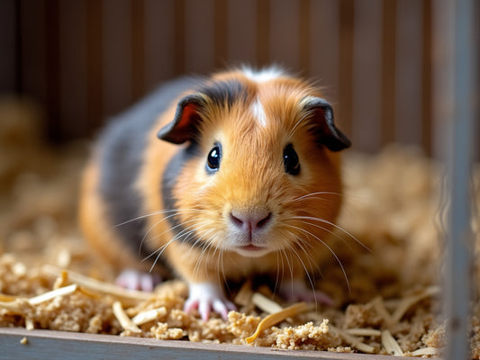 Afbeelding van een schattige cavia in zijn kooi