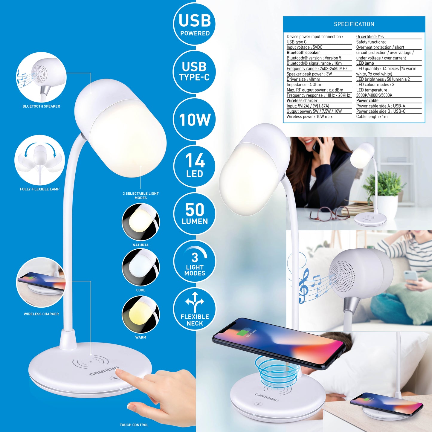 Bureaulamp Led 3-In-1 Wit