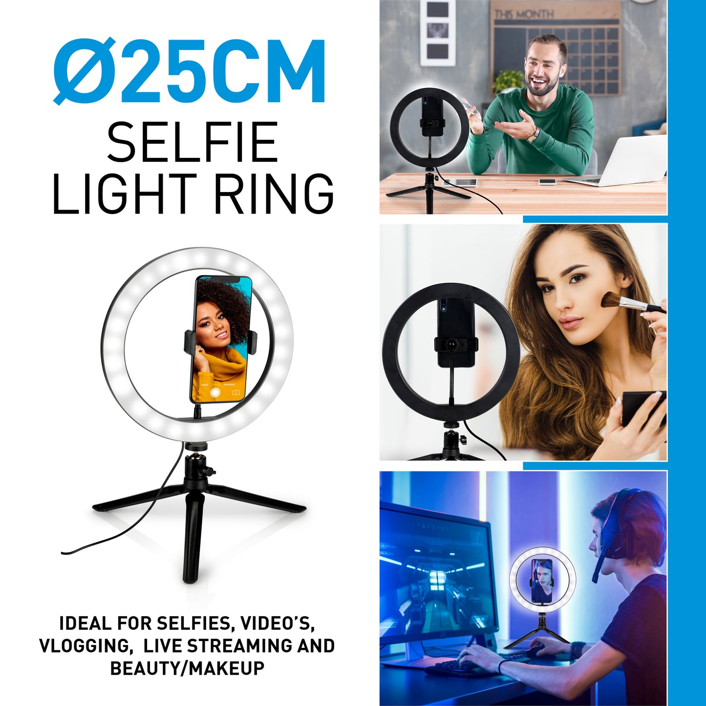 Selfie Ringlamp Op Statief 25 Cm